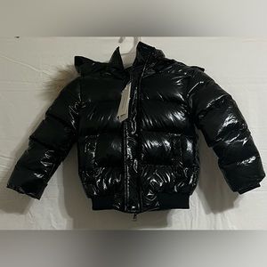 Kids Metallic Shiny Jacket with Detachable Fur Collar Warmth Winter Outerwear
